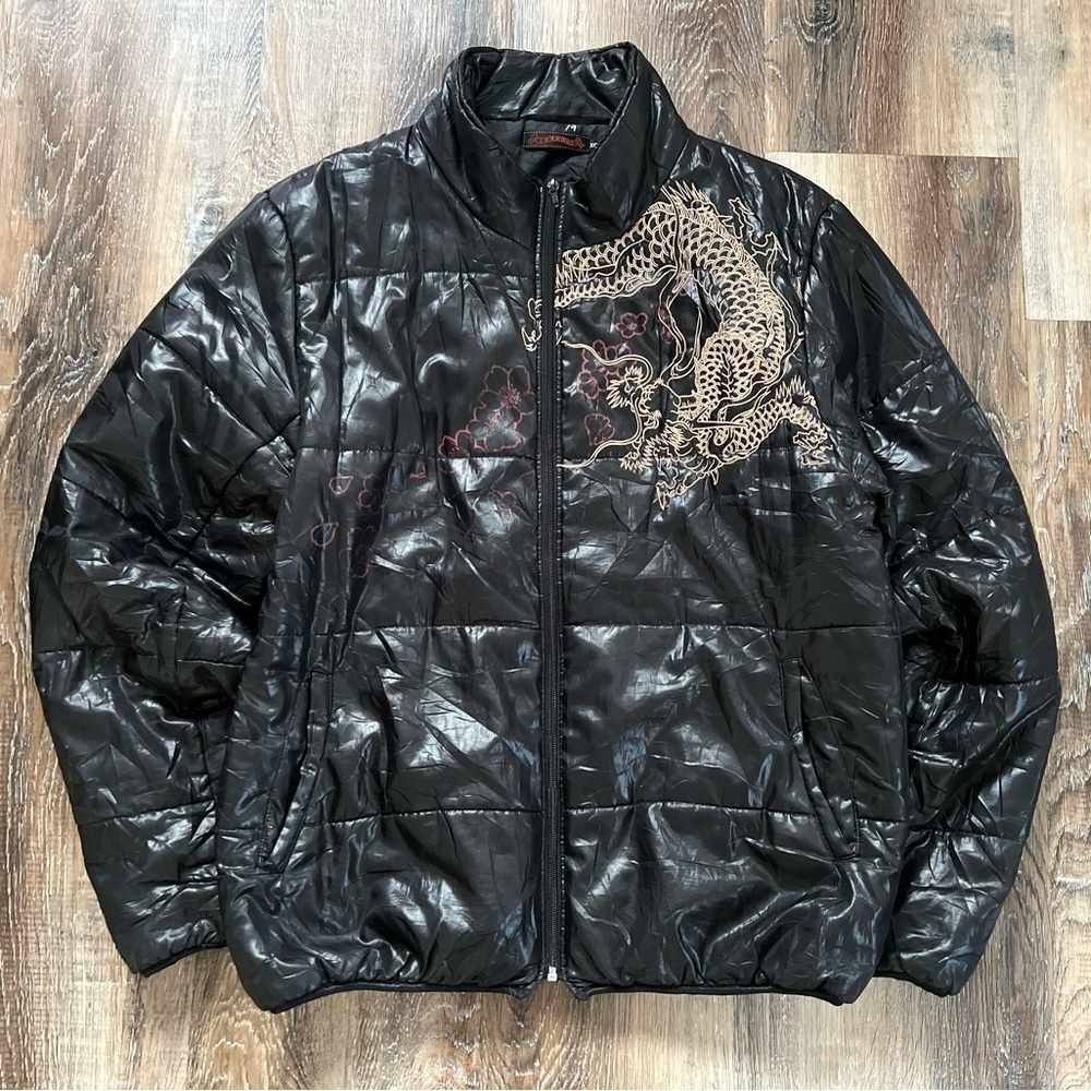 Rare Satori Dragon and Cherry Blossoms Puffer Jacket